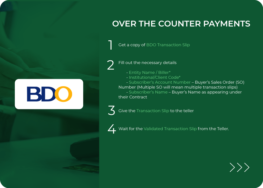 BDO Over the Counter Payments