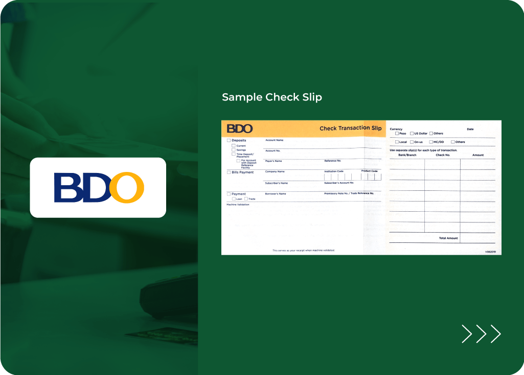 BDO Sample Check Payment Slip