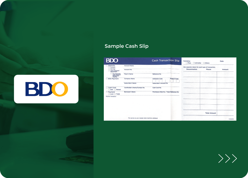 BDO Sample Cash Payment Slip