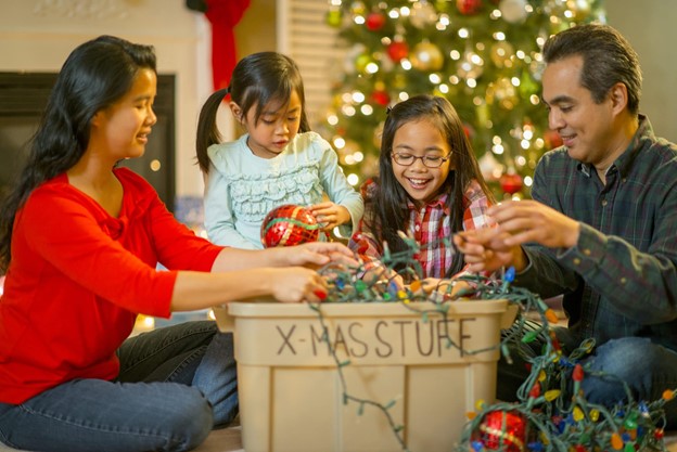 Family Celebrating Christmas Away from Traffic and Congestion