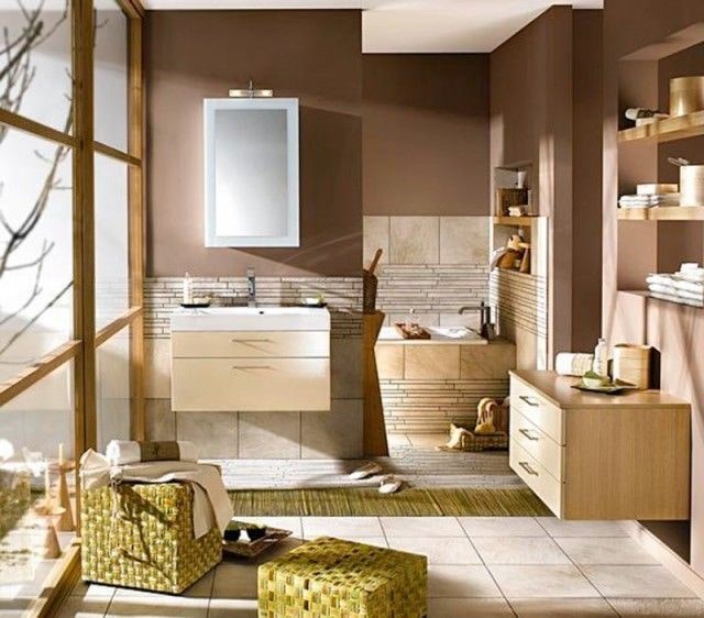 A living room in earth tones