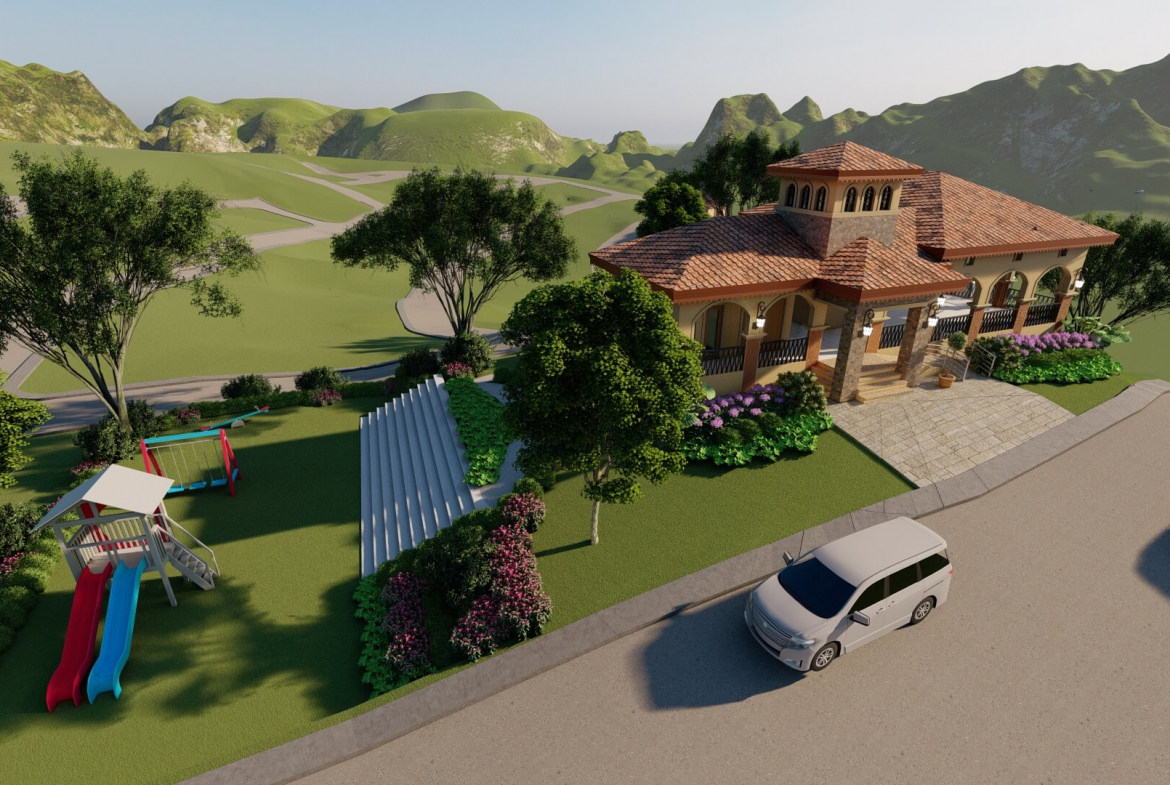 aerial view of clubhouse and playground in house and lot for sale in legapzi albay at camella hillcrest legazpi