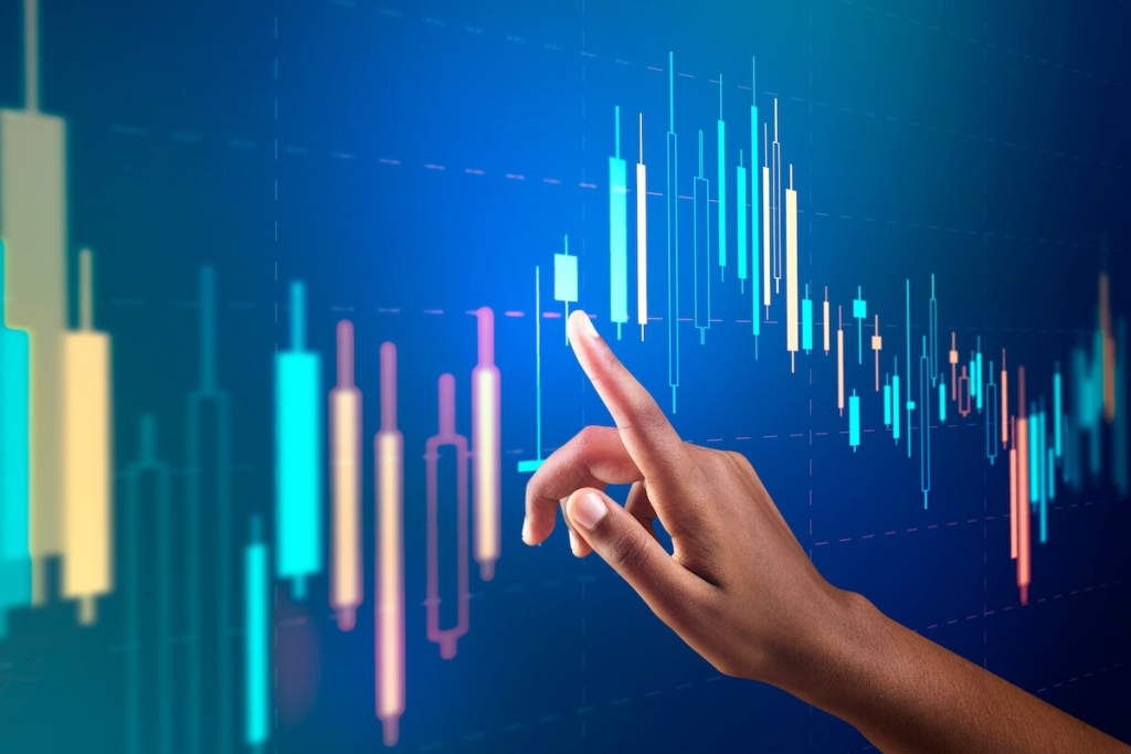 stock-market-chart-virtual-screen-with-woman-s-hand-digital-remix