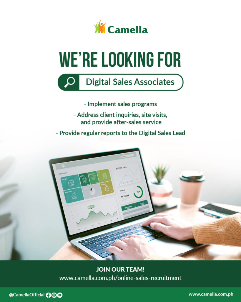 Camella is looking for digital sales associates