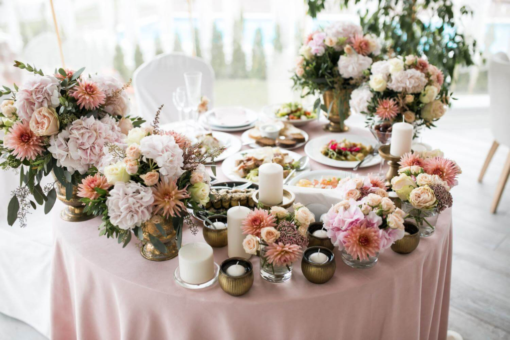 Wedding flowers at the wedding venue and church on your wedding day